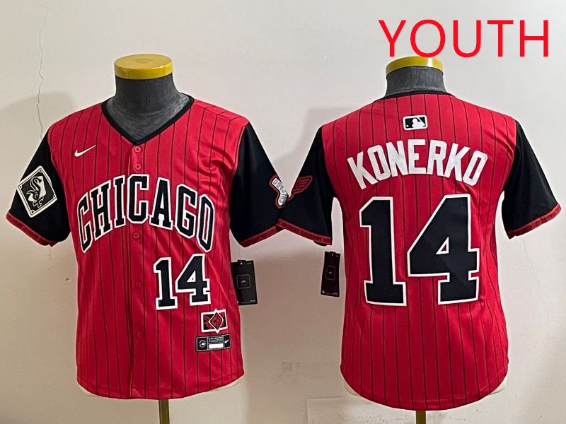 Youth 2025 Chicago White Sox #14 Konerko Red Stripe Joint Name Nike MLB Jersey style 6
